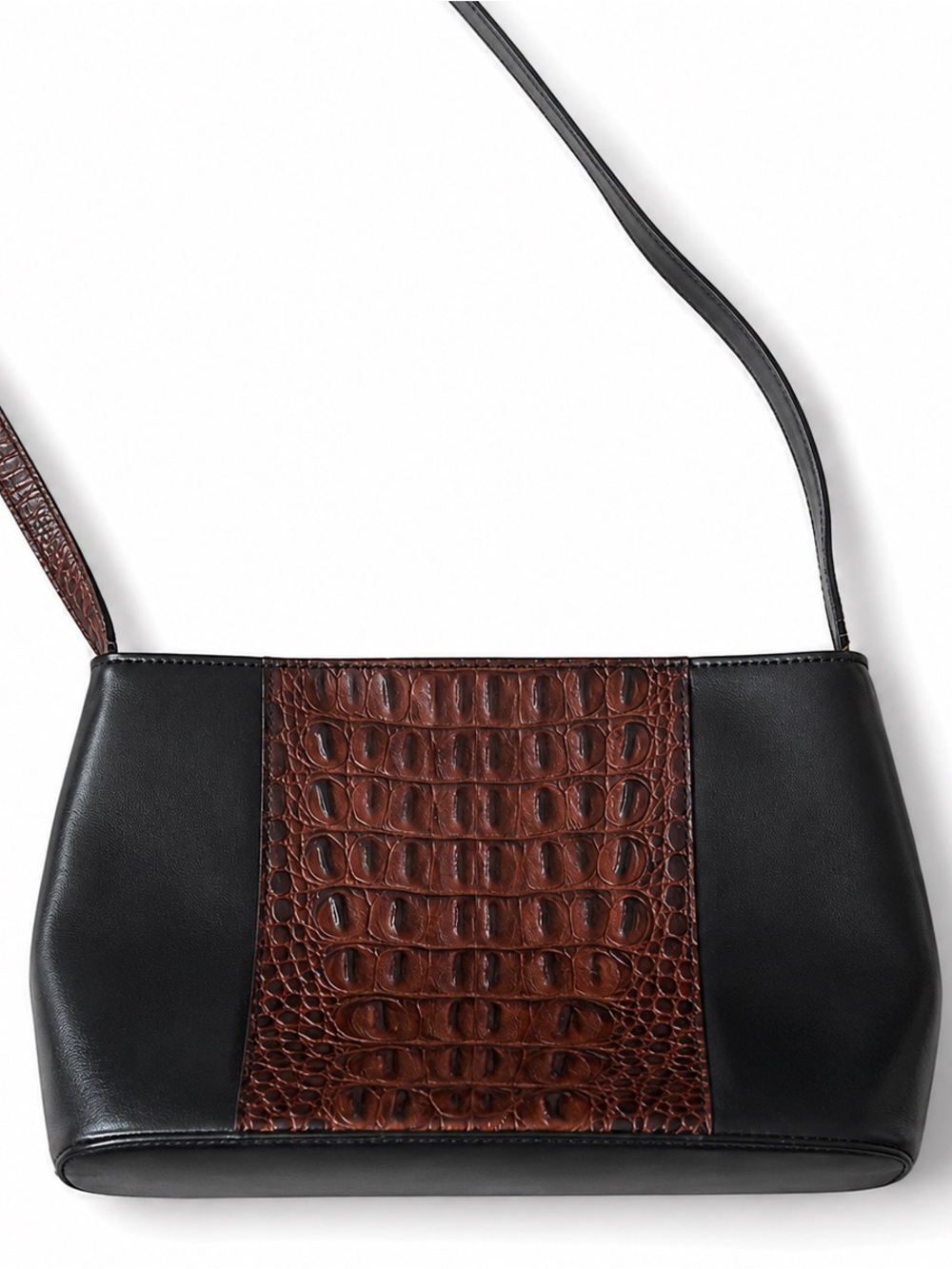 BRAHMIN Erica Black brown Tuscan Leather Croc Crossbody small bag NWOT